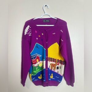 Vintage Inka ahndmade  Size M/L Purple Graphic Women's Sweater
